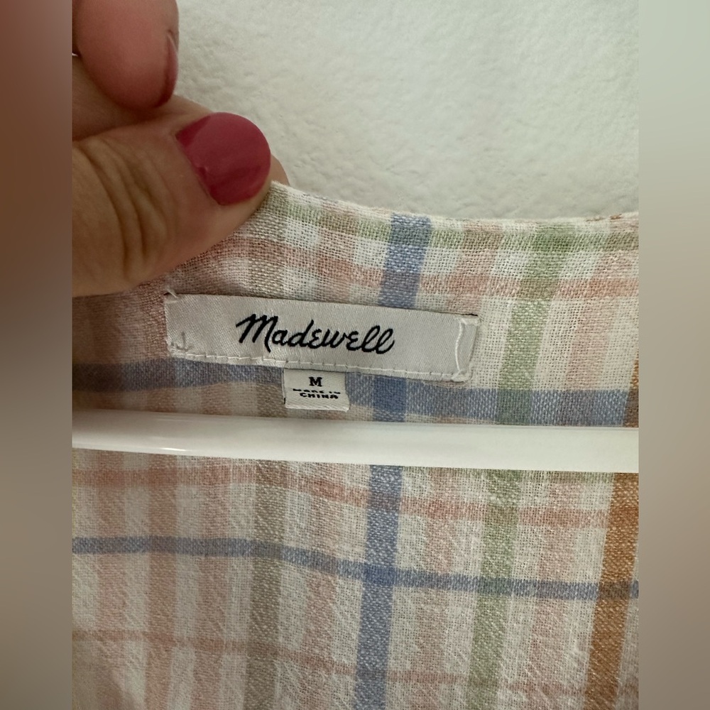 Madewell Linen Clara Midi Dress in Plaid | Size M - Picture 6 of 9